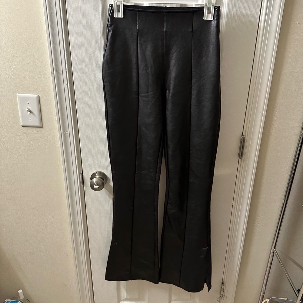A&F Small-Long Black Vegan Leather Flare Pants